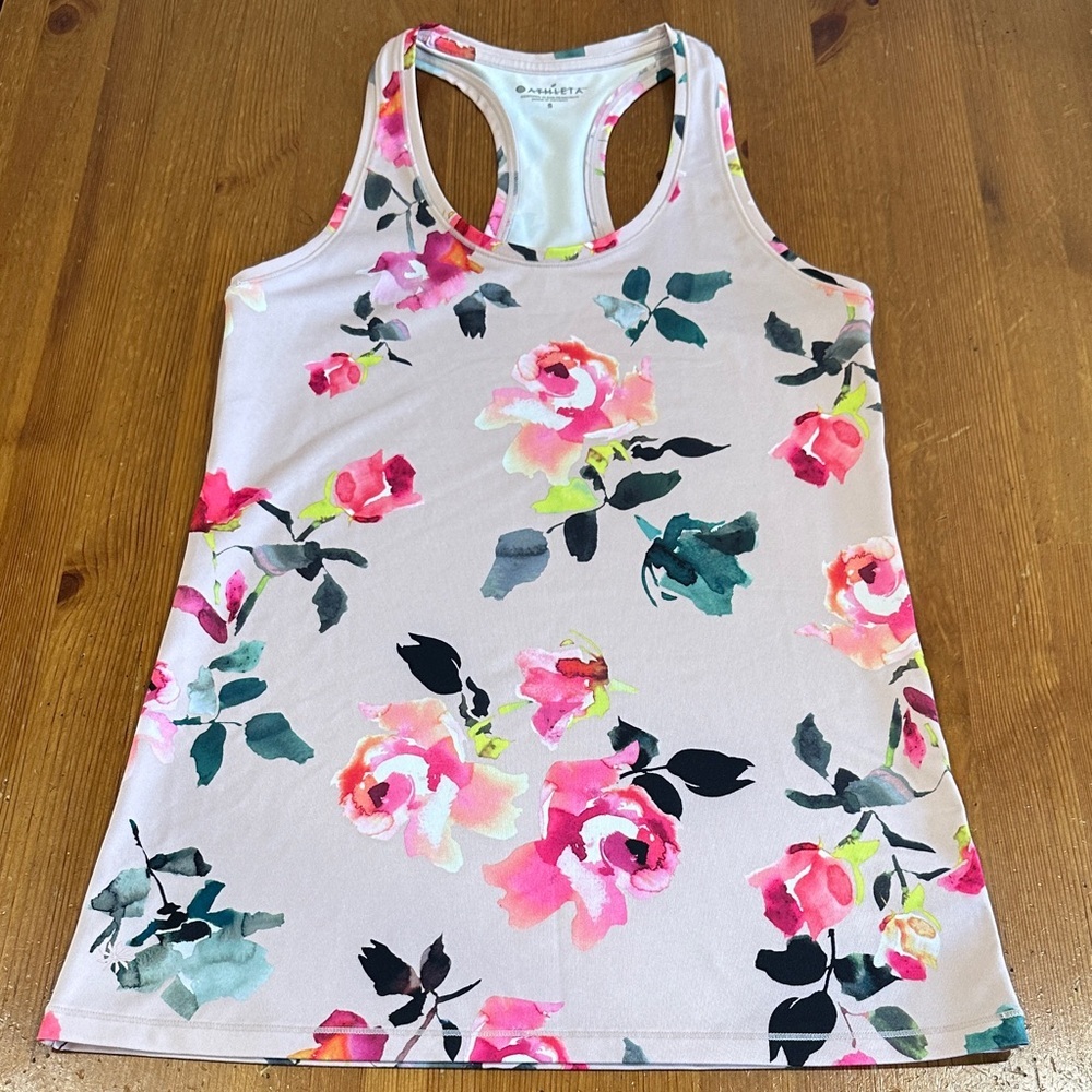 Athleta Floral Racerback Tank - Pink and Black